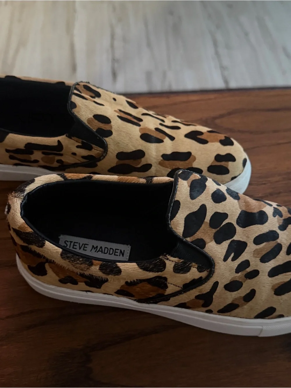 Steve Madden Leopard Print Slip-On Sneakers - Tan & Black